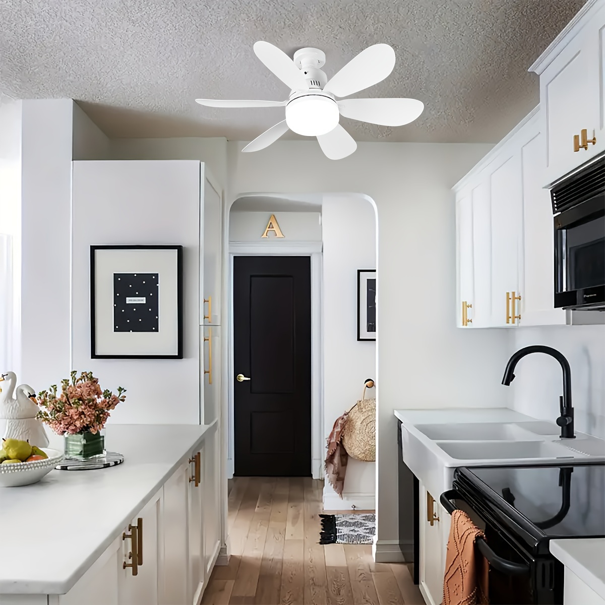 Paquete de 1 Ventilador de Techo con Luz LED, Ventilador Inteligente con Luces y Control Remoto, Ventilador de Toma de Corriente de 6 Aspas, Compatible con Tomacorrientes E26/E27, Iluminación Ajustable y Velocidad del Viento, Adecuado para Sala de Estar, Dormitorio, Cocina y Comedor - Iluminación Inteligente para el Hogar Blanco