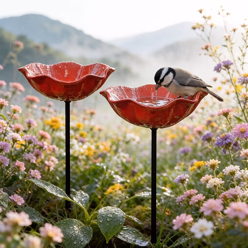 3 2pcs 5 9 inch wrought iron garden decoration outdoor bird and bee watering station to the most intimate gift for gardening enthusiasts bird details 2