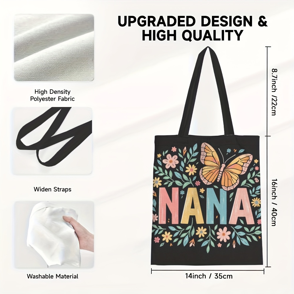 TEMU 1pc Floral & Print Tote Bag With Lettering - Durable Polyester Spacious Shoulder Bag For Easter, Mother’s Day, Graduation Gifts, Shopping &