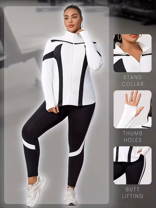 Plus Size Workout Jacket and Leggings Set