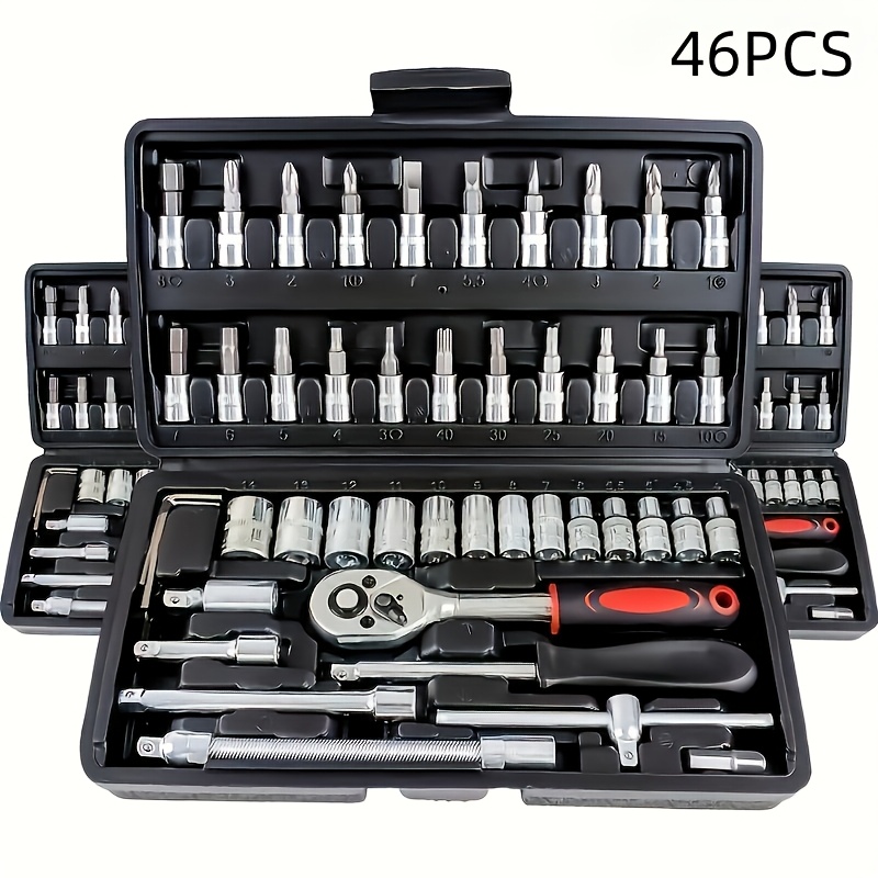 

46pcs Auto & Marine Tool Kit With Socket, Wrench, Ratchet Set And Steel Construction In Storage Case For Motorcycles, Sailboats