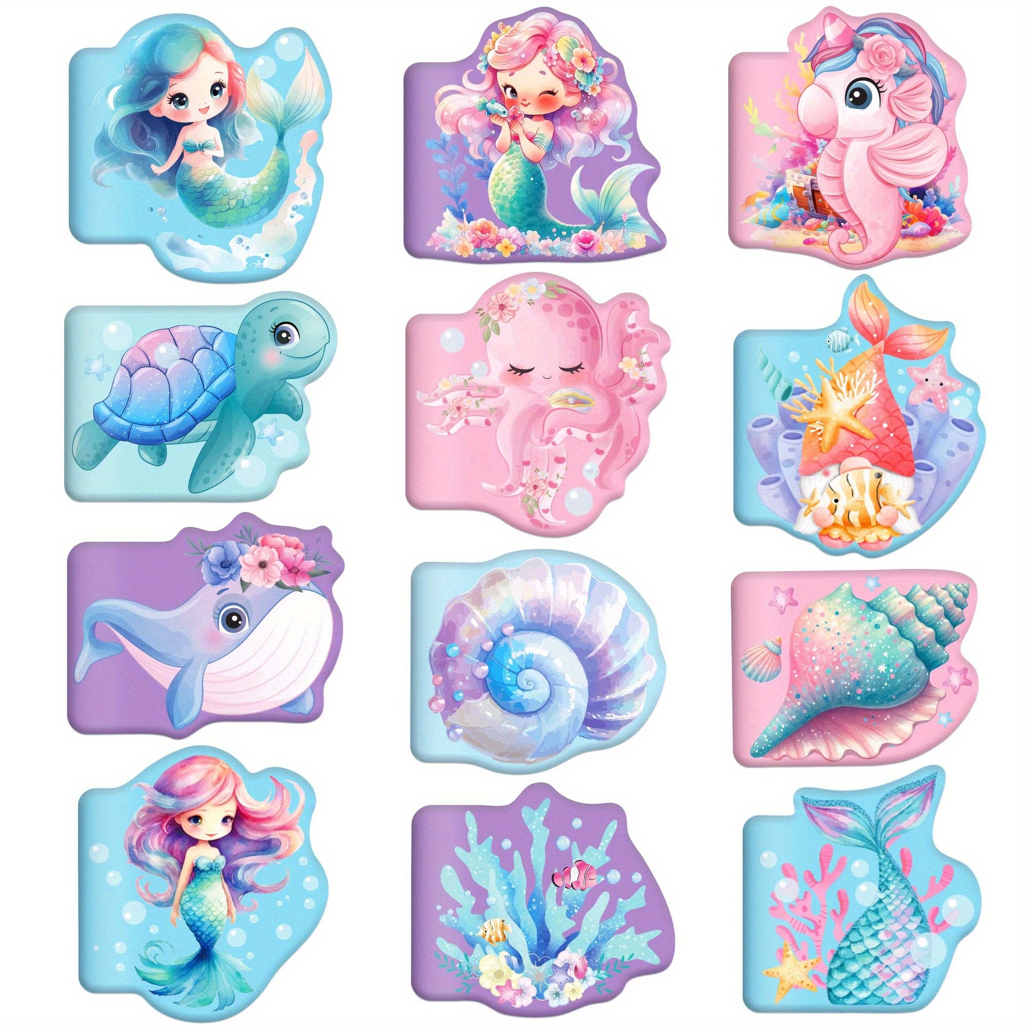 Image of Set Of 12 Mini Notebooks Featuring A Purple Mermaid Tail And Turtle Shell Design, Perfect For Birthday Party Favors