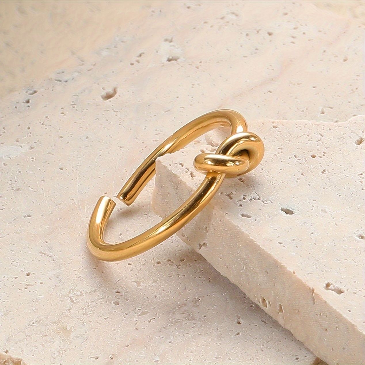 Stainless Steel Knotted Open Ring for Daily Wear