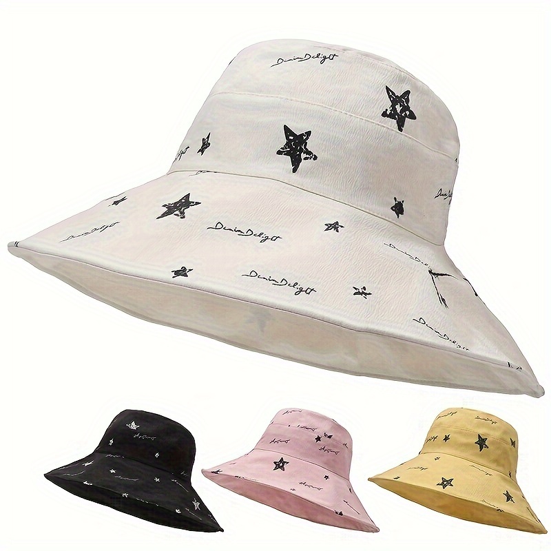 Star Pattern Solid Color Sun Protection Bucket Hat, Fishing Hat, Breathable Comfortable Lightweight Outdoor Fisherman Hat, Perfect for Fishing