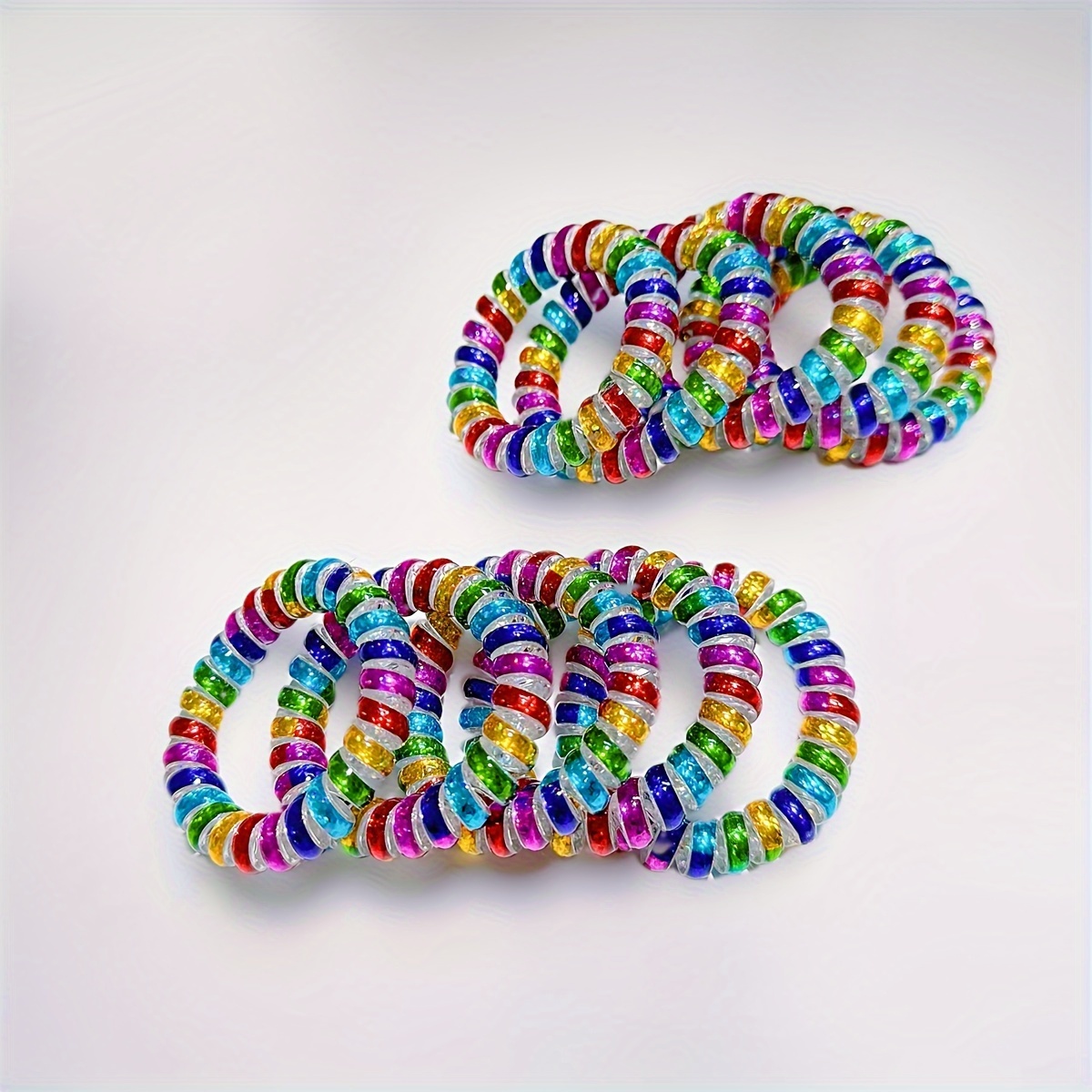 

10pcs Y2k Hip-hop Style Rainbow Laser Spiral Hair Ties - High Elasticity, Resin Telephone Cord Scrunchies With Sequin Accents For Women And Girls, Hair Ties For Girls