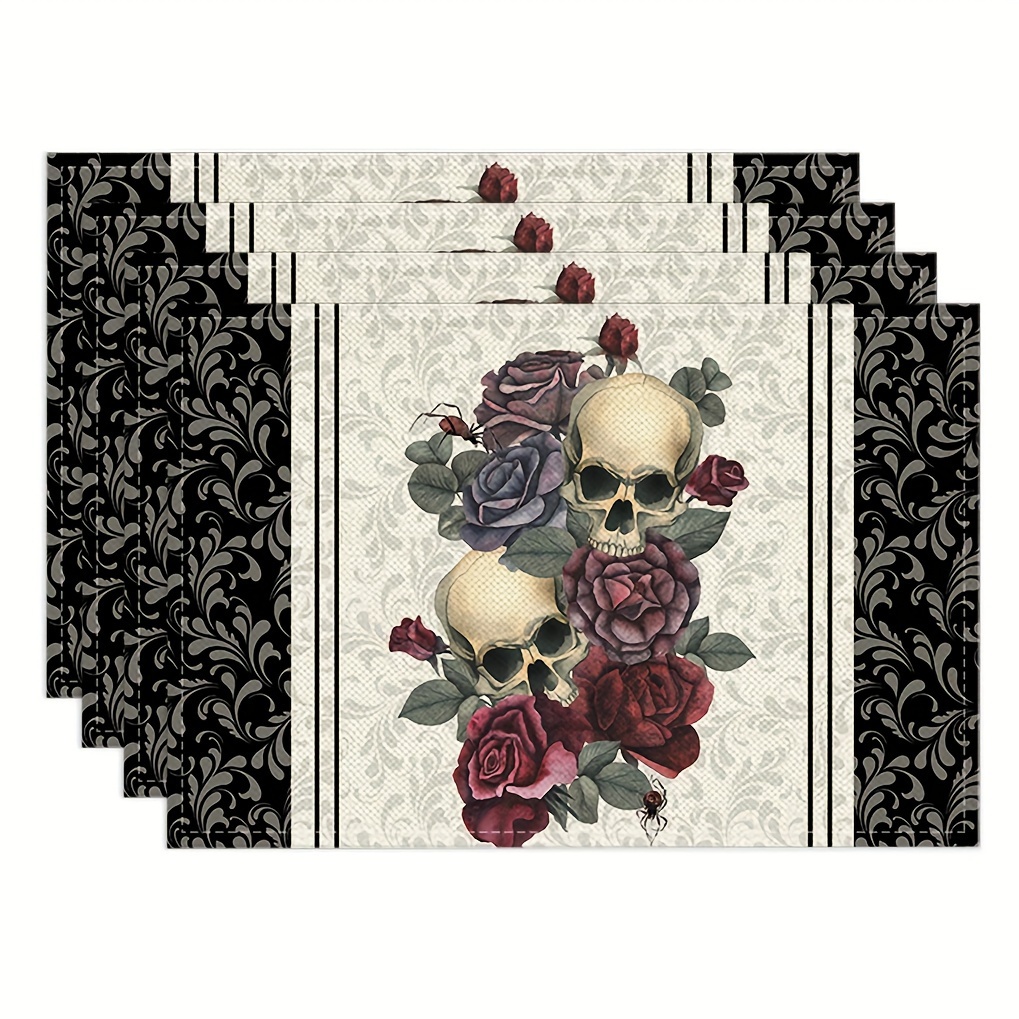 

Place Mats Set Of 4, Woven Polyester Square Table Mats, Machine Washable, And Rose Design, 12x18 Inch, For Autumn Party And Kitchen Decor