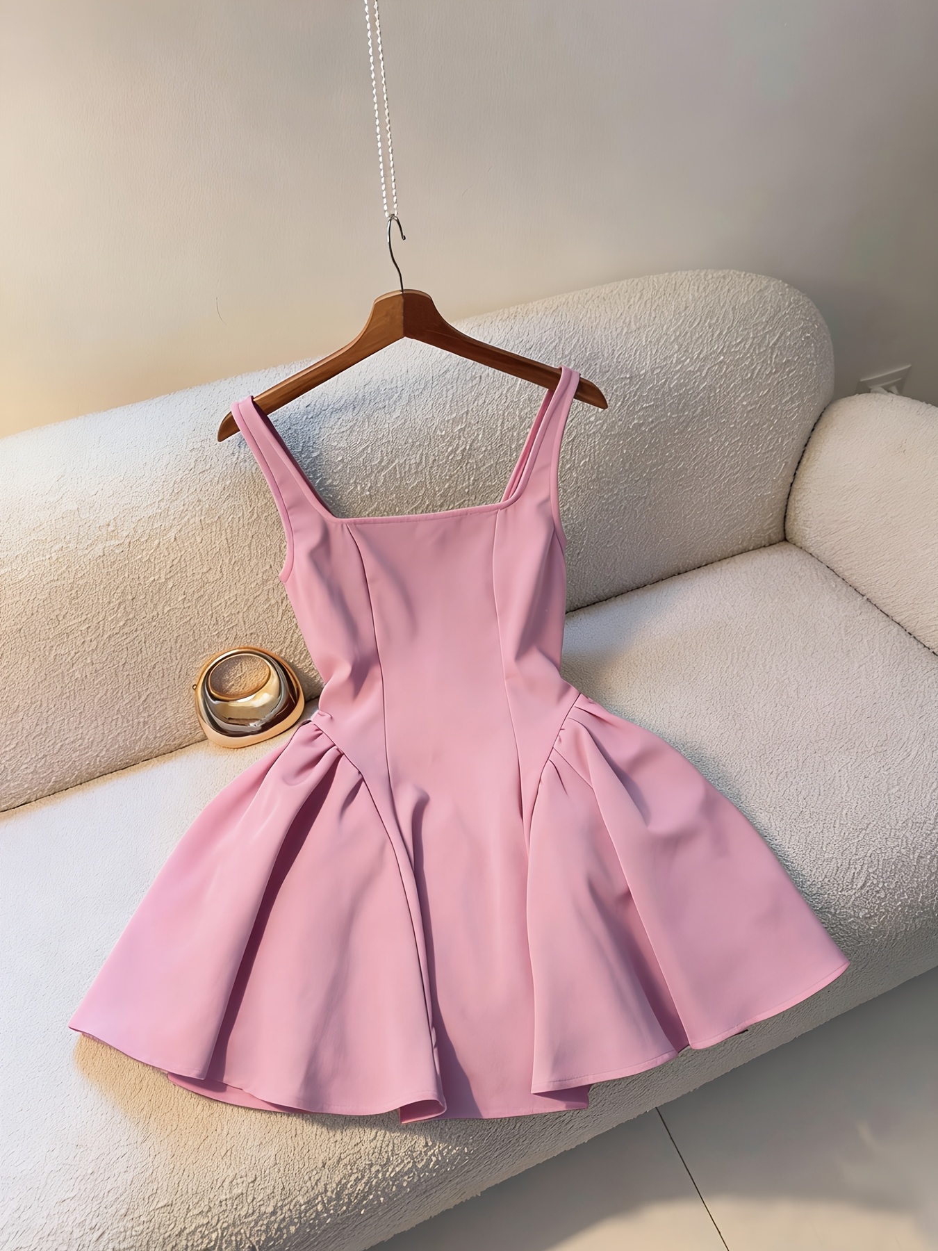 ladies summer new waist cinching a line short dress pink - Temu Colombia