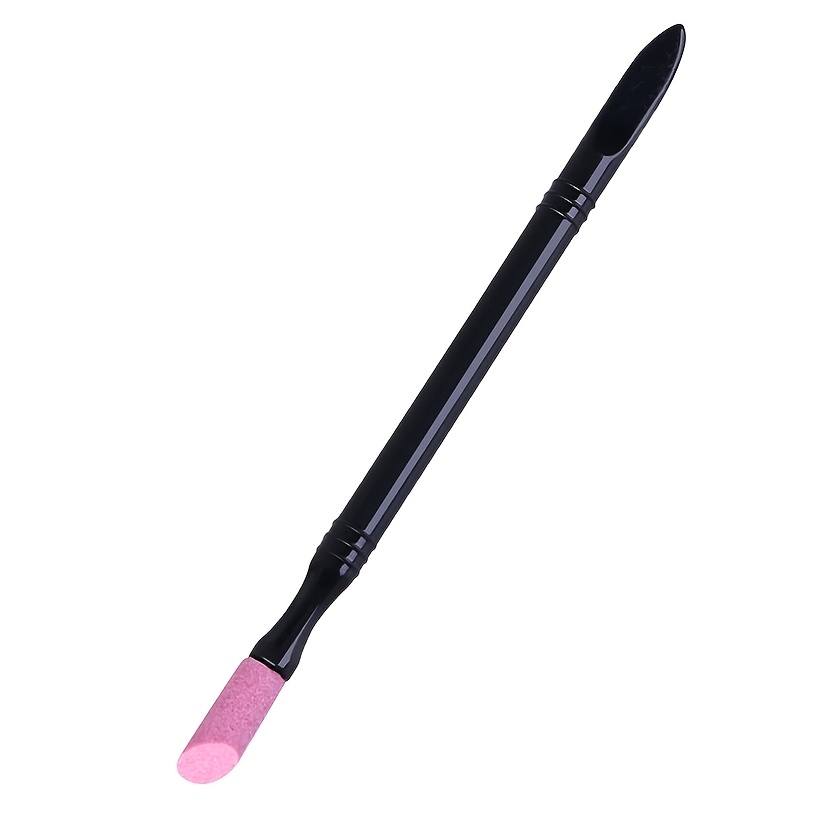 TEMU 1pc Double-end Quartz Nail Cuticle Remover & Dead Light Beige Pusher - Professional Manicure Tool With Pink Textured Surface For Smooth Nail Prep
