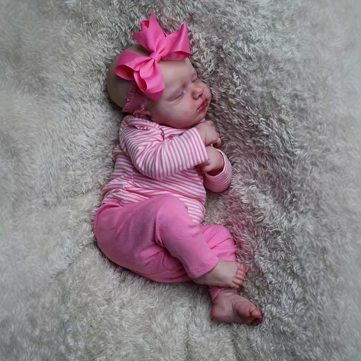 NPK 19&*; (49cm) Realistic Newborn Baby Girl Doll Lifelike Soft Cloth  Body with Hand-* Poseable Limbs &, Pink Outfit Bow Headban