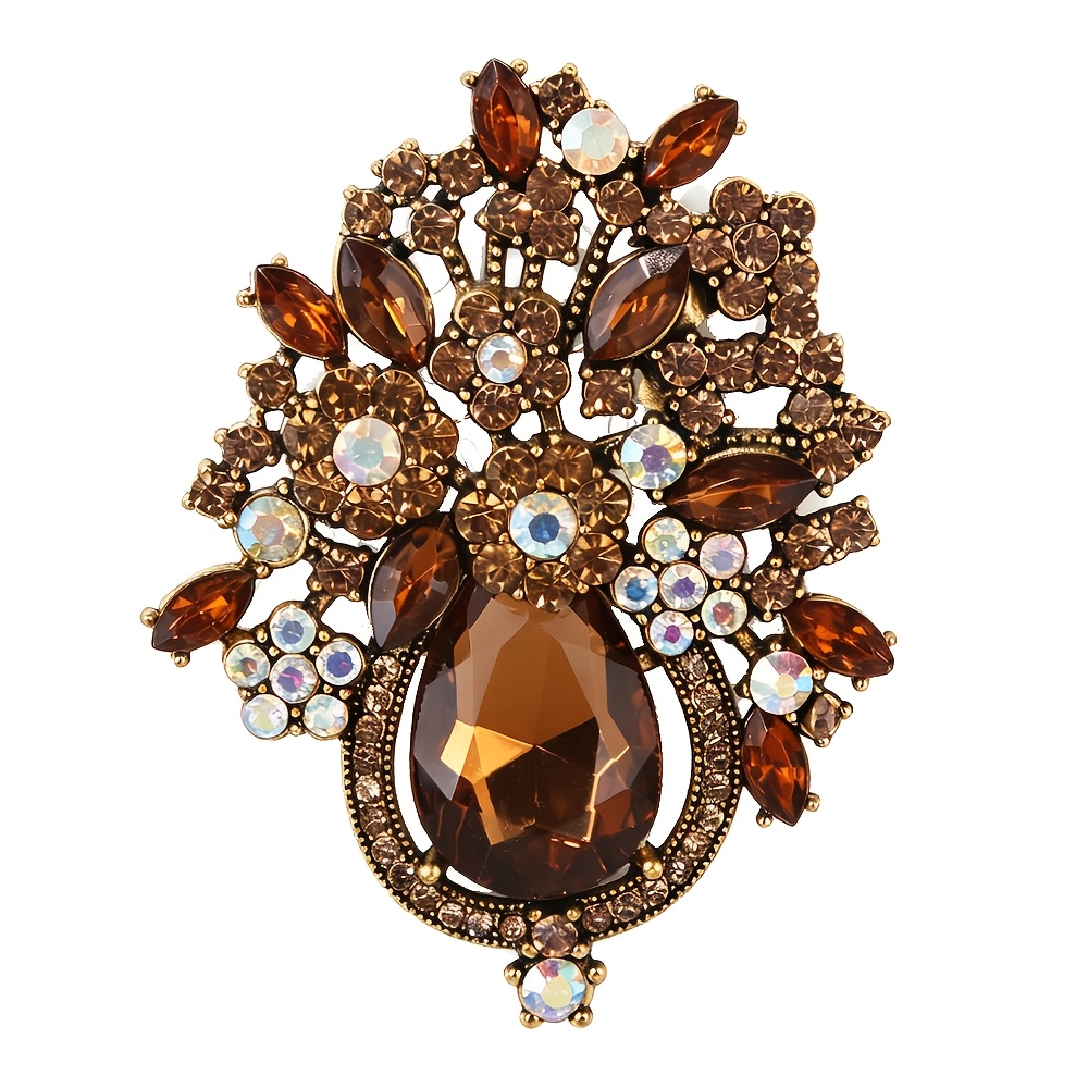 Luxurious Colorful Flower Basket Brooch, Elegant Corsage
