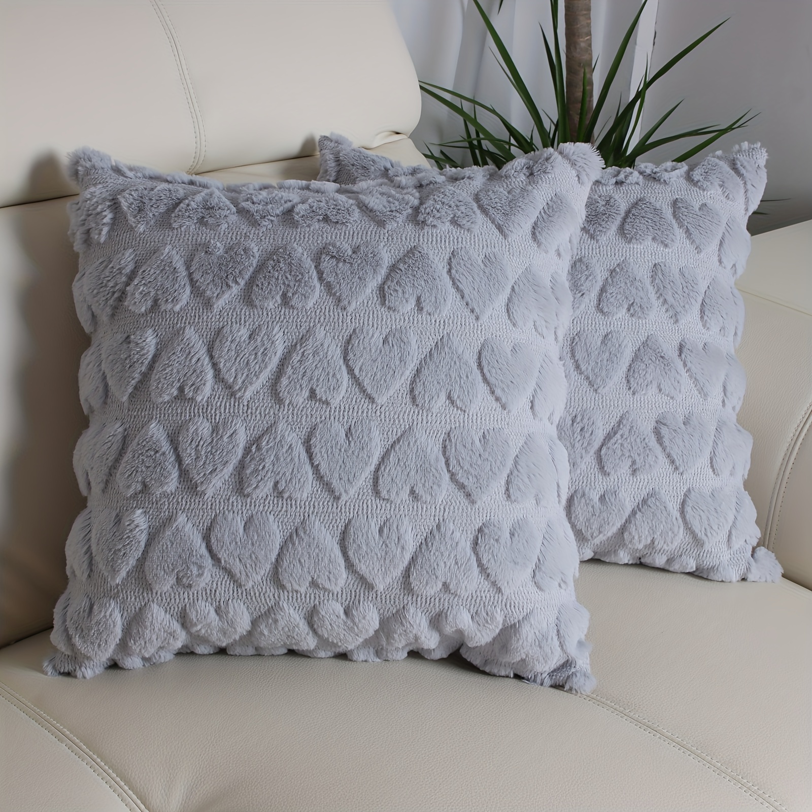 2pcs Heart Plush Decorative Throw Pillow Covers 45 X , Soft Plush Solid With Embroidered Invisible Zipper Pillow Case Cushion Covers For Sofa Home Garden (no Insert Included, Pillow Cover )