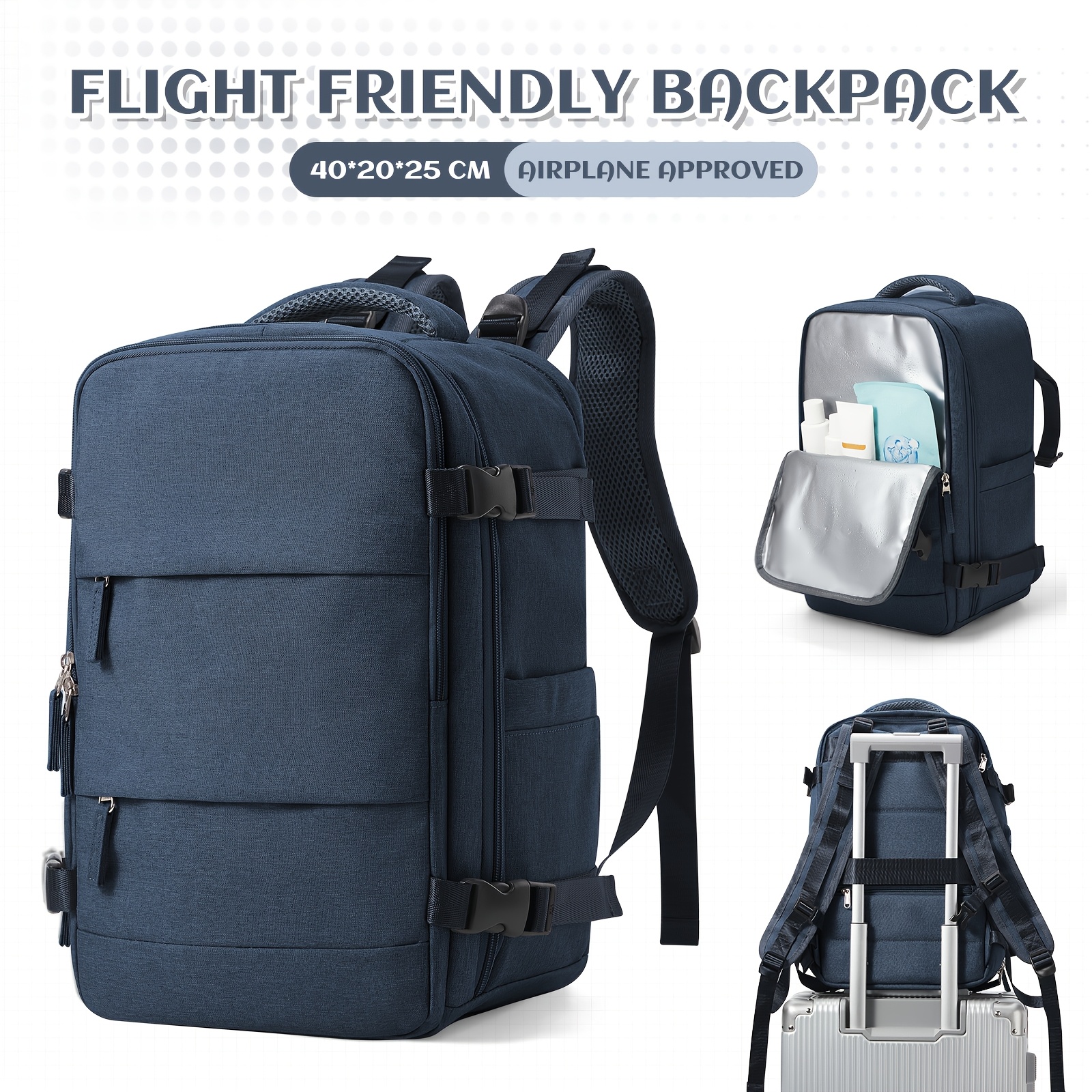 

Flight Friendly Travel Backpack For Airline Cabin - Multi-pocket, Anti-theft Design With Laptop Compartment & Adjustable Straps, Water-resistant Nylon, Suitcase, Bag, Luggage