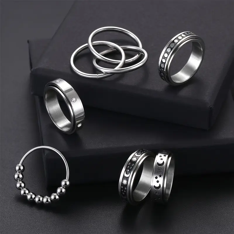 6pcs stainless steel spinner fidget rings anti anxiety design for casual attire gifting Product details 6