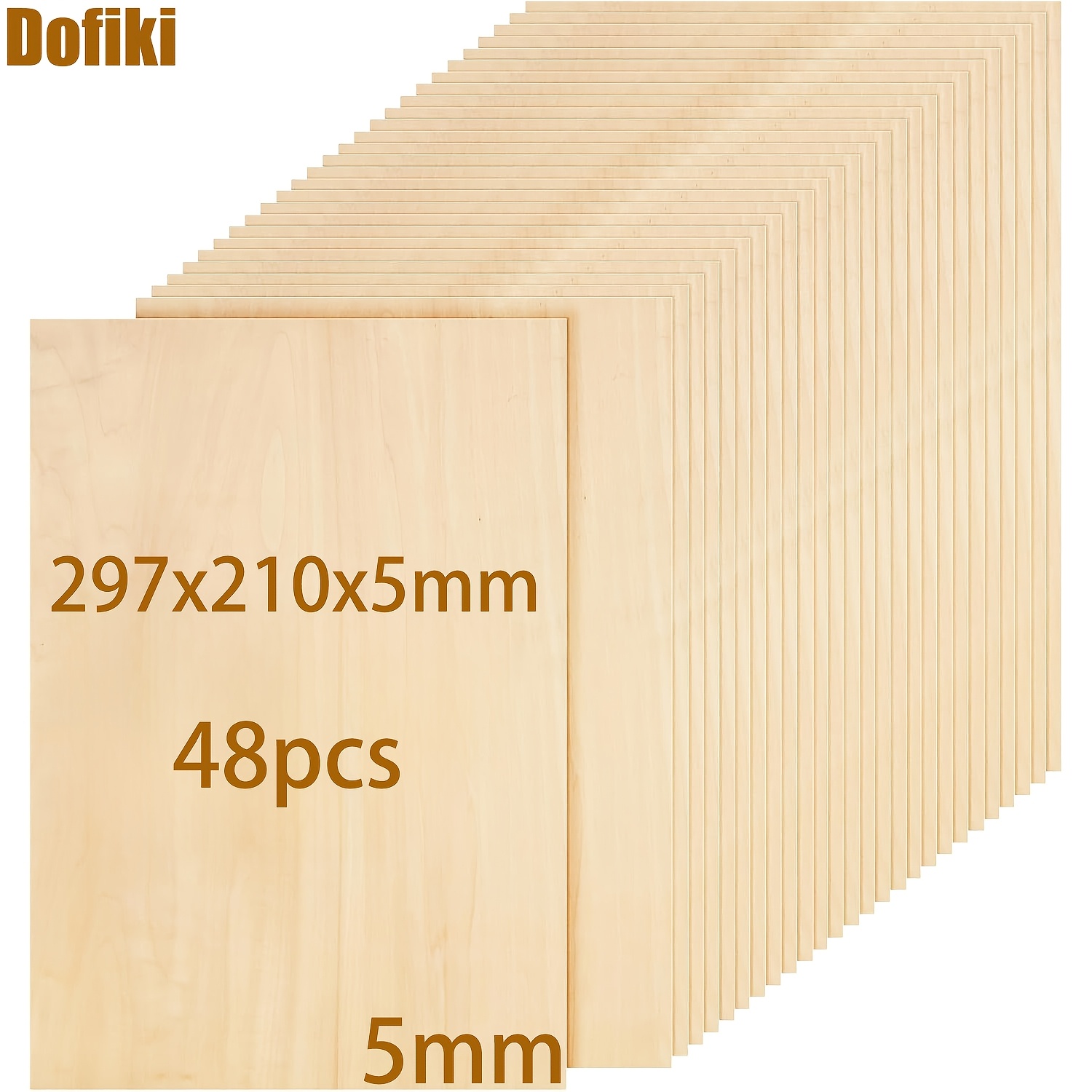 Image of Dofiki 12/24/48pcs 5mmbasswood Plywood 297x210x5mm, Unfinished Wood, Ideal For Diy Decoration And Model Carving, Laser Cutting, Architectural Models, Drawing, Wood Burning