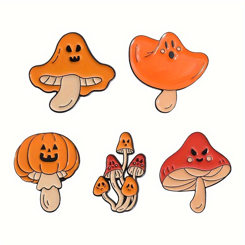 

5pcs Pumpkin Mushrooms Brooch Pin Set Cute Mushroom Enamel Pin Halloween Lapel Pin Bag Clothing Decoration Badge Horror Art Brooch