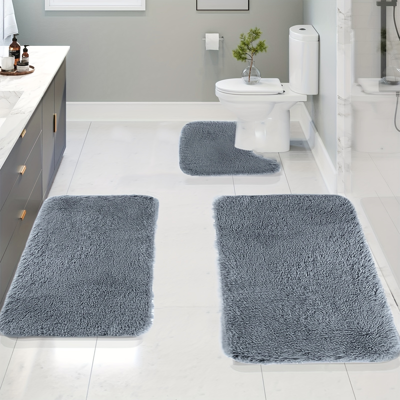 

Bathroom Rugs Sets , Solid Mats 3 Set Bathroom Rugs For 3 Pcs Toilet Mats Universal Soft Comfortable Water Absorption Non-slip Thick Machine Washable Easier To Dry Dark