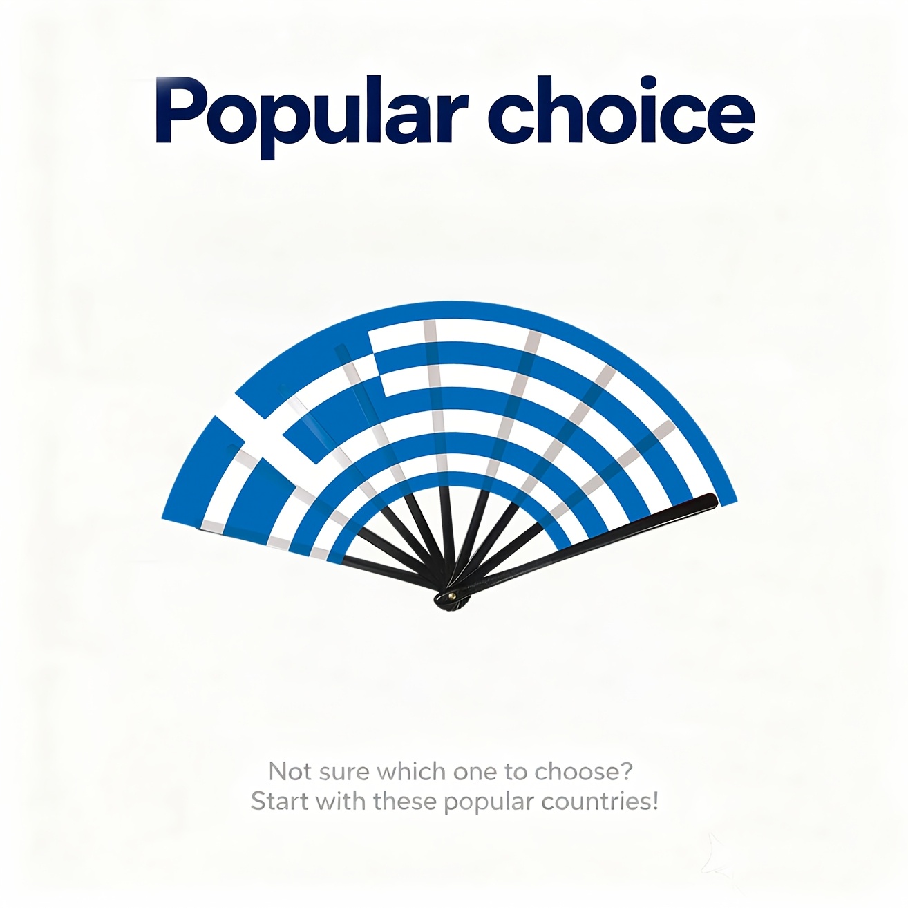 TEMU 1pc 22cm Greece Blue Fan | 9 Stripes With White Cross | Heritage Decorative Folding Fans
