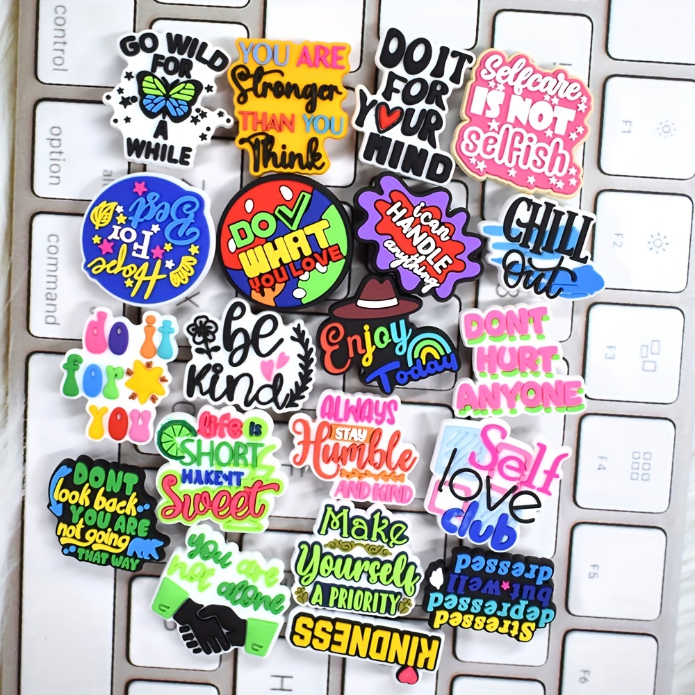 

20pcs Inspirational Quote Stickers Set, Plastic Motivational Phrases Beads, Keychain Bag Decoration Accessories, No Pen Included