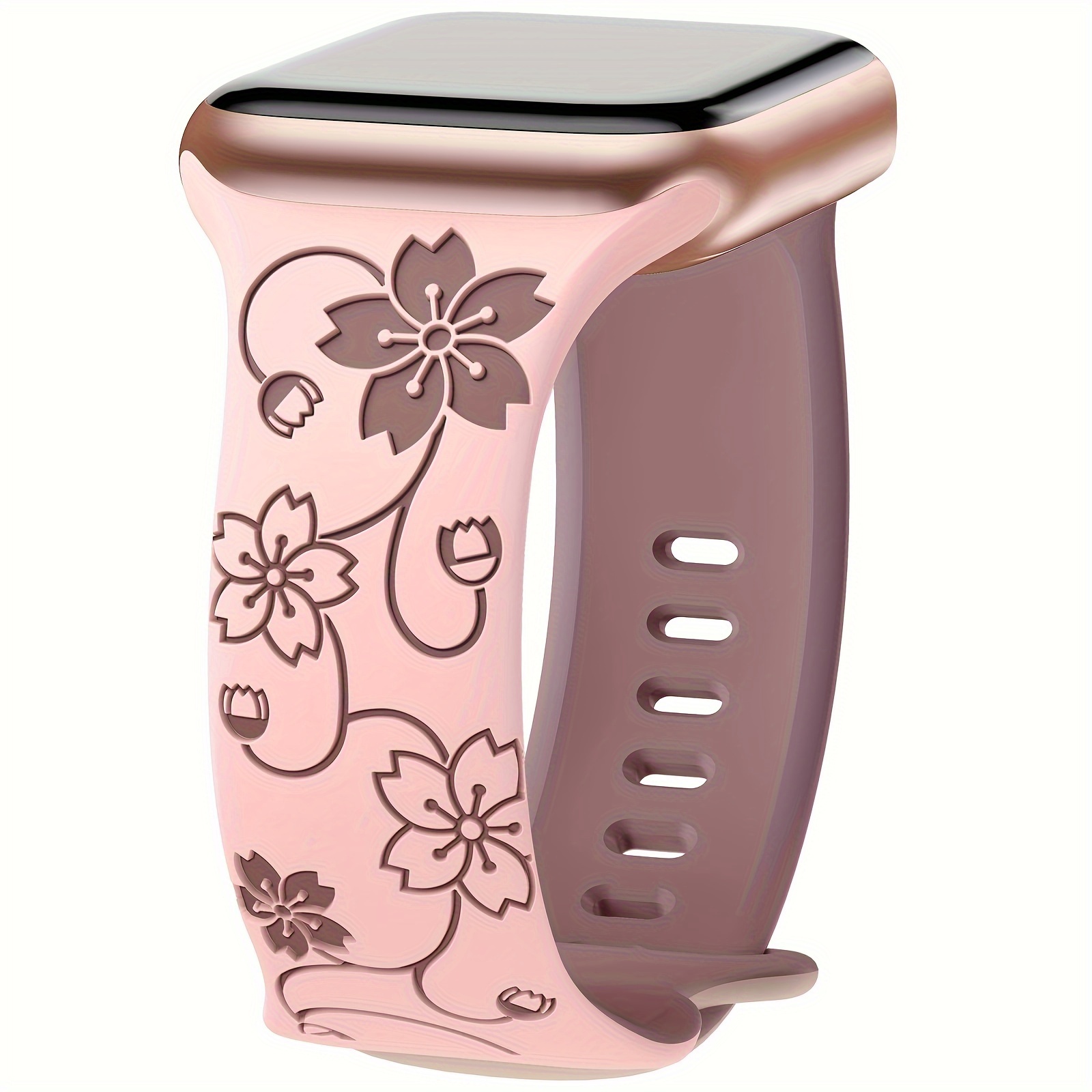E-shop Blumen-Gravur Armband Kompatibel mit Apple Watch Bändern 38mm 40mm 41mm 42mm 44mm 45mm 46mm 49mm für Damen Herren, Sport Ersatzarmbänder für