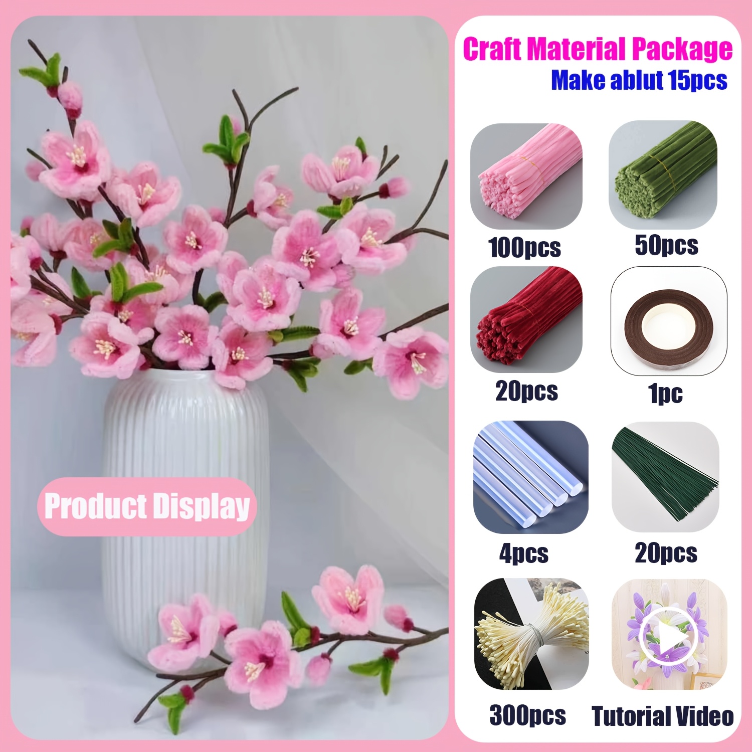 

495pcs Flower Craft Kit, Fur Pipe Cleaners Set With Chenille Stems, Arrangement For Graduation, Wedding, Birthday Gifts, Includes Tutorials & Video