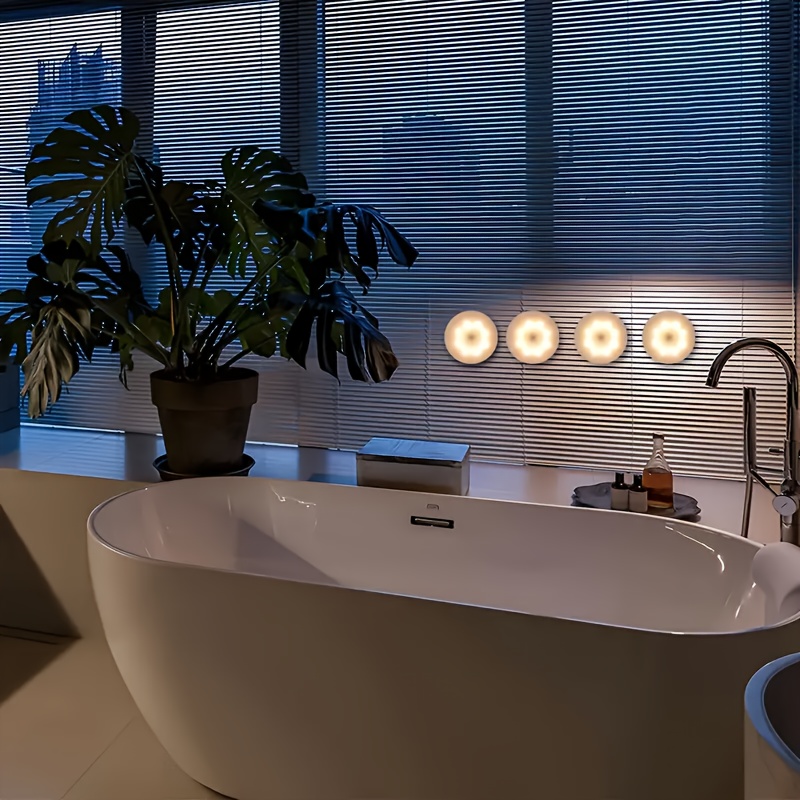 5pcs Smart Motion Sensor LED Night Light, Magnetic Bedside Lamp, Round Staircase Wall Lamp, Charging Desk Lamp for Students' Dormitory Bookshelf, Suitable For Stairs Bedroom Dormitory And Wardrobe, Perfect Creative Gift, Halloween Christmas Holiday