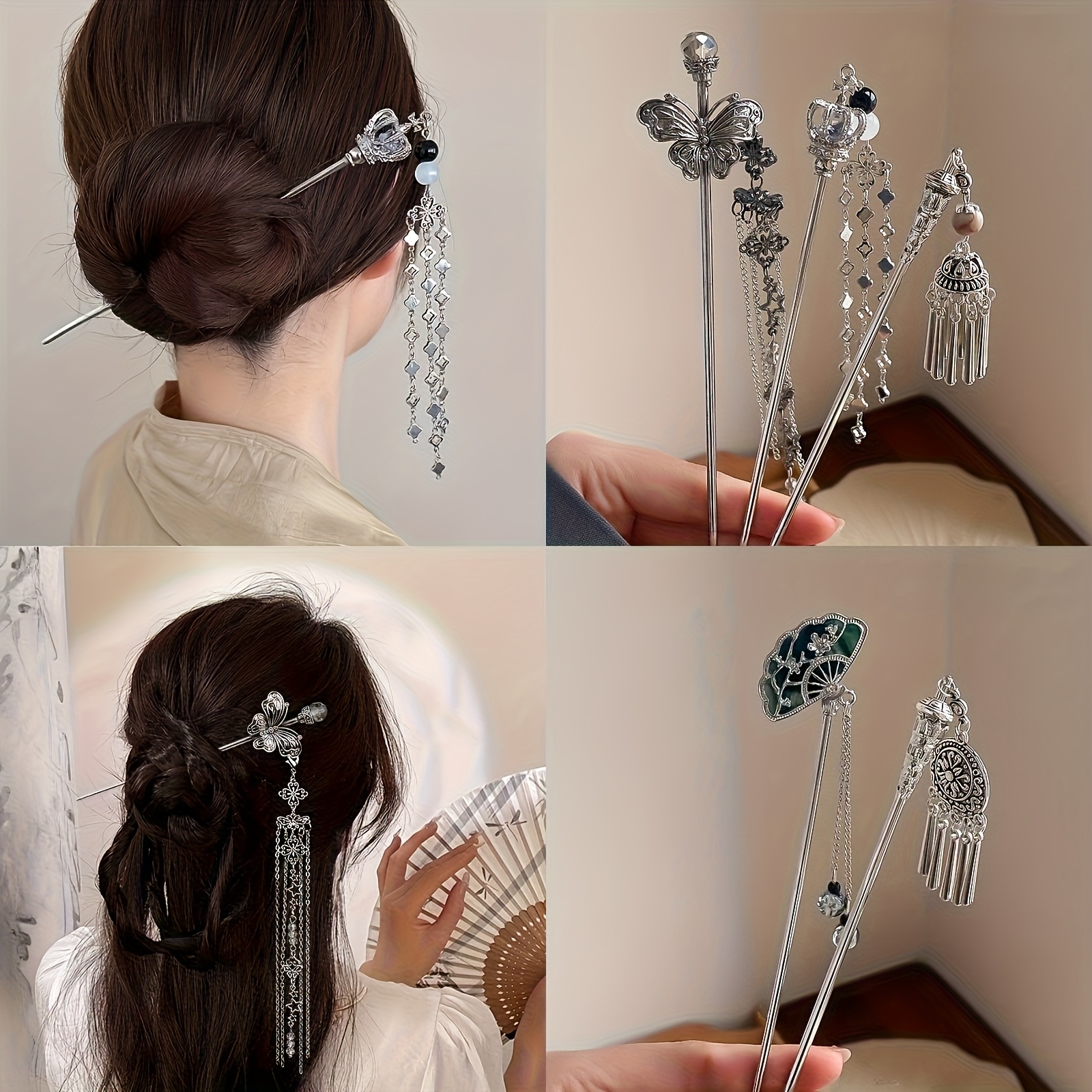 5pcs new retro tassel hairpins high end updo styling pins elegant metal hair accessories for   gift for daily and casual wear Product details 3