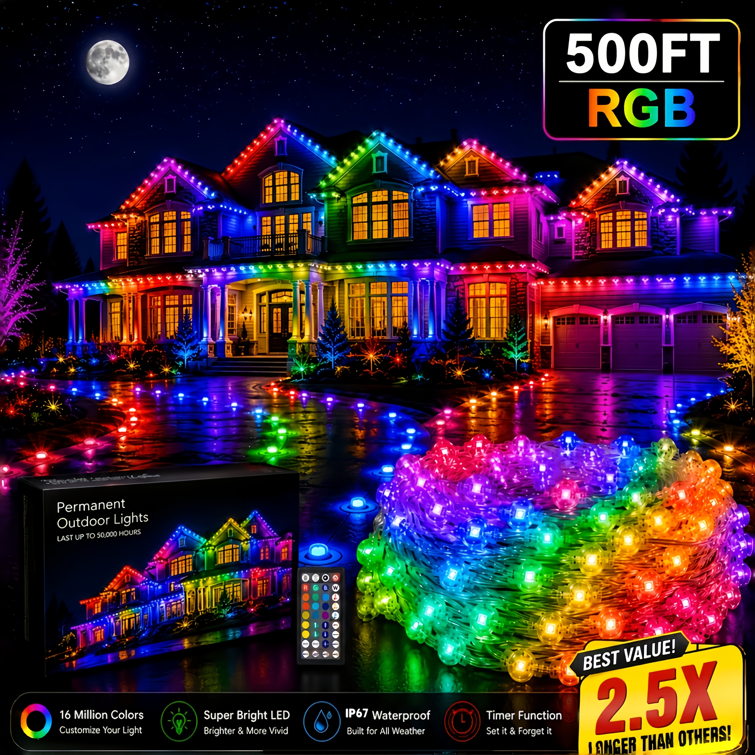 500 300 200 100 50ft smart rgb outdoor strip lights   lights for   app control   lights for new year parties white christmas decorations pool party decor christmas lights outdoor christmas decorations outdoor