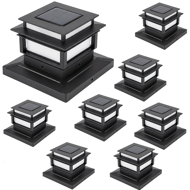TEMU 4/8 Set Solar Lamp Post Light, Black Ip54 Waterproof Solar Deck Fence Light, With Light Control Sensor Device, Bright Led Warm Light, Suitable