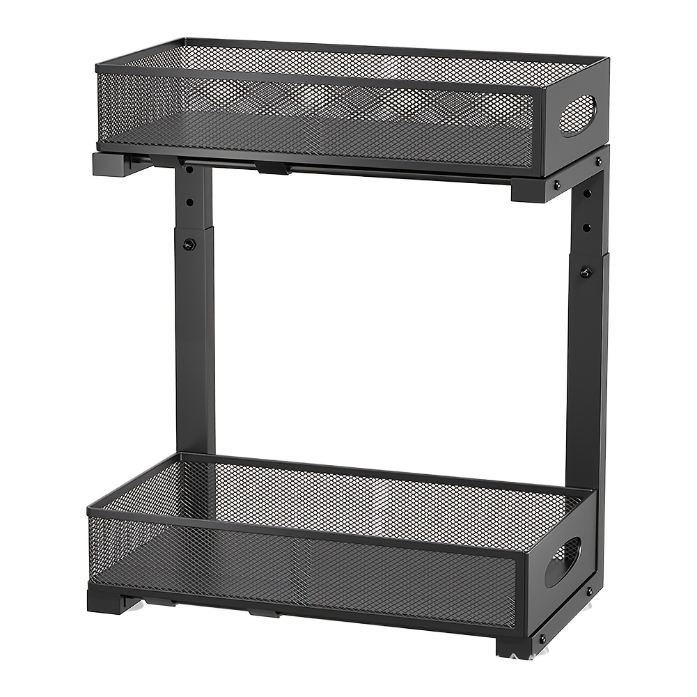1 Set Of 2 Layers, Under The Sink Storage, Pull-out Drawer Shelf, Double Layer, Adjustable, Under The Sink Rack, (patented Product) Black/ White, Under-sink Organizers