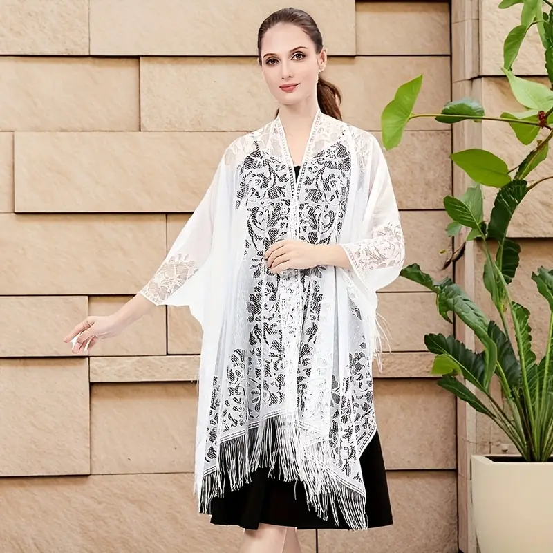 1pc womens elegant lace shawl fringe scarf 62 92 length lace - Temu Mauritius 1pc womens elegant lace shawl fringe scarf 62 92 length lace - Temu Mauritius