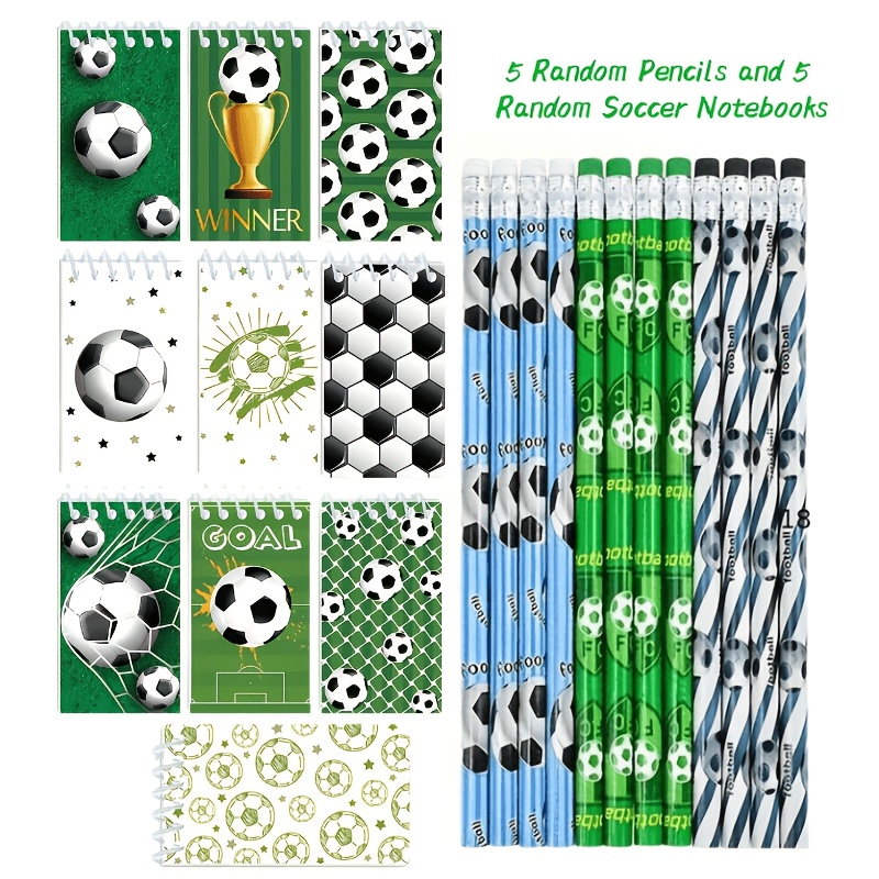 Image of 10/20pcs Set Of Random Style Soccer Pencils And Soccer Notebooks, Sports-themed Gifts, For Soccer Fans, Soccer Accessories, Party Favor Supplies, Vivid Soccer Ball Design, Halloween, Christmas