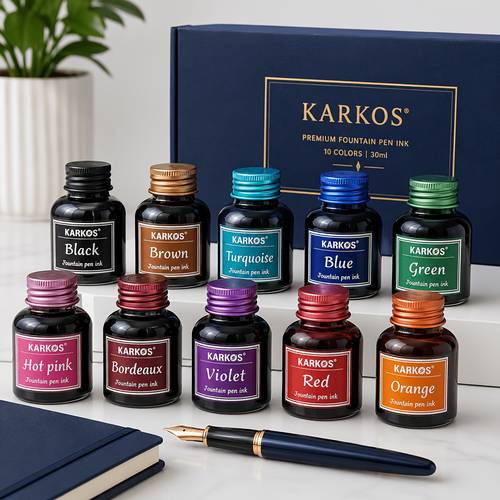 imagen del artículo juego de tinta para pluma estilográfica de 5 piezas, botellas de 30 ml/1 oz, 10 colores de tinta y para escritura, caligrafía, dibujo y journaling, tinta y rápido para pluma estilográfica, pluma de inmersión y , negro verde bordeos