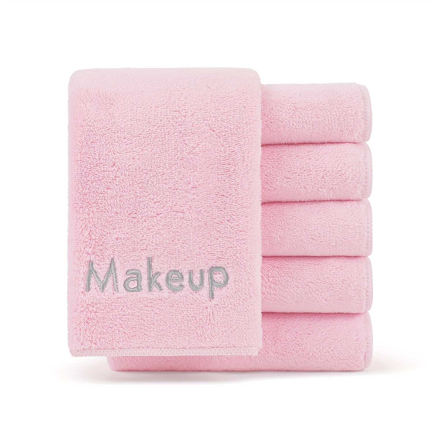 Microfiber Makeup Towels, Reusable Soft Absorbent Facial Cloths With Embroidery For Women' Beige Care, Contemporary Style