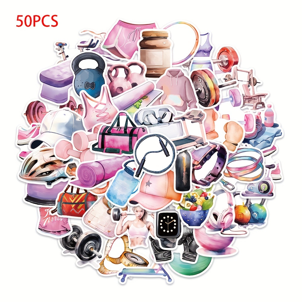50pcs Cartoon Fitness & Sports Gear Waterproof Stickers - Creative Diy Decals For Phone Cases, Laptops, Water Bottles, Guitars, And Suitcases