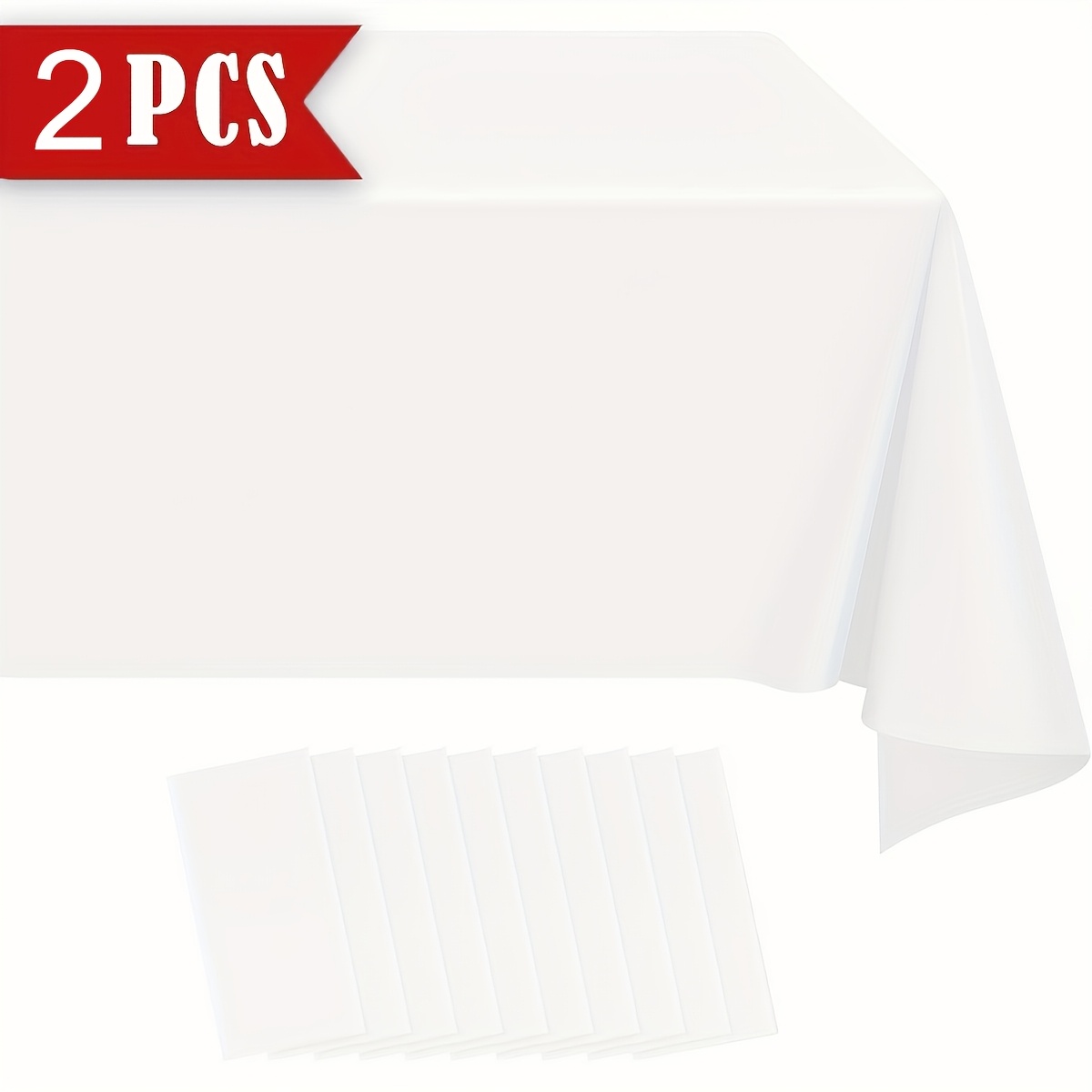 Image of 2pcs, Elegant White Wedding Tablecloth Disposable Plastic Party Tablecloth Set, Square Tablecloth Suitable For Parties, Weddings, Outdoor Picnics, Graduation Ceremonies, And Back-to-