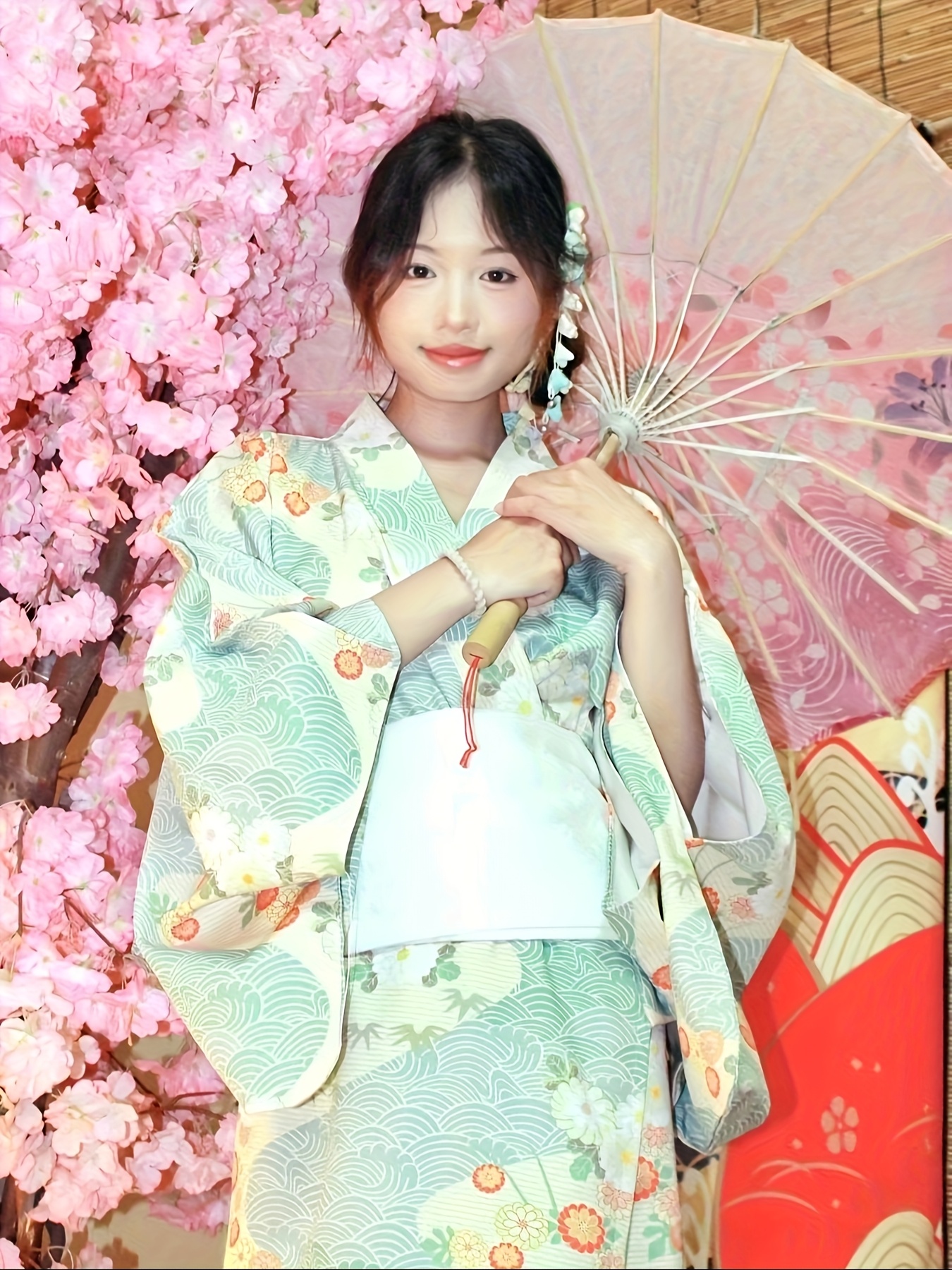 5pcs 여성 김노 세트, 일본 전통, 꽃무늬, 경량, 액세서리 포함, 불꽃놀이 모임, 스파, 여행, 범용, 무작위 크기 세부 정보 1