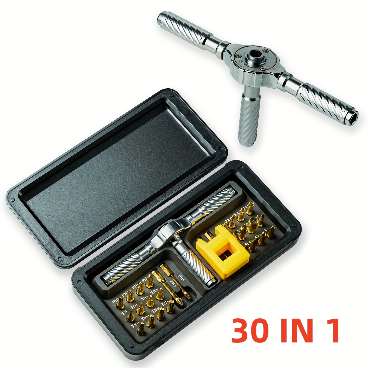 24 in 1 magnetic screwdriver set multifunctional hand tool kit with detachable t handle ratchet iron material uncharged manual operation   maintenance tool box Product details 11