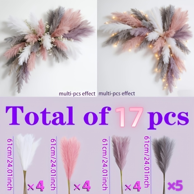 TEMU Bouquet de 17 tiges artificielles de fleurs de de queteau à longues tiges, combinaison de couleurs, style , convient pour les demandes en