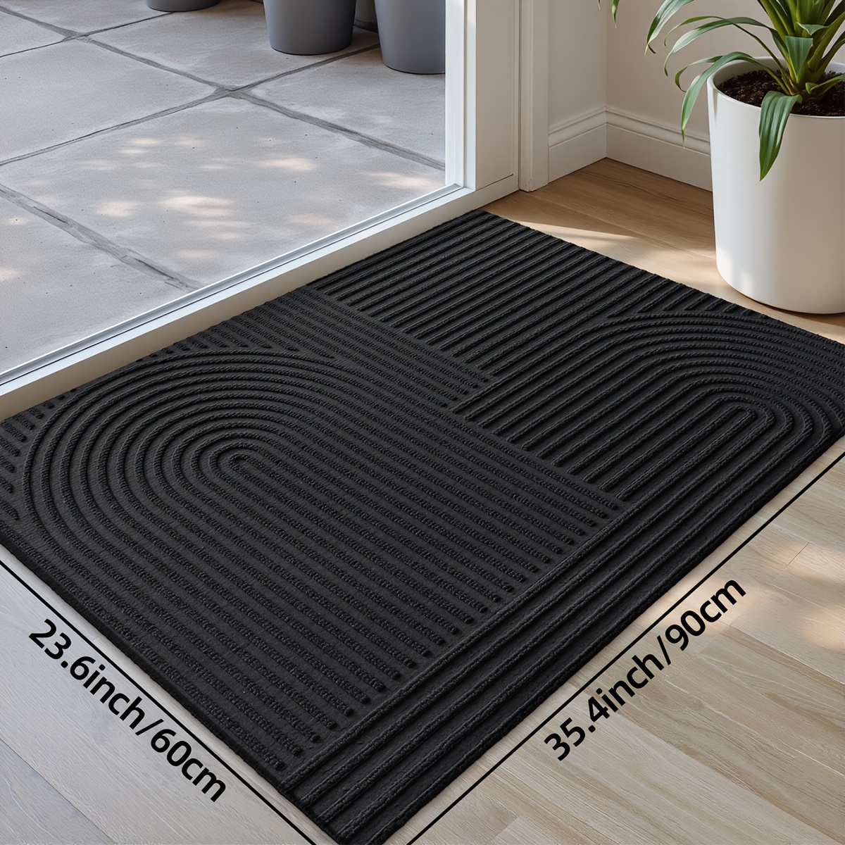 Image of 1pc Door Mat Entryway Rug, Solid Color Stripes Door Mats Indoor Front Door Rugs, Geometric Non Slip Low Profile Washable Door Rug For Entry, Patio, Home Decoration