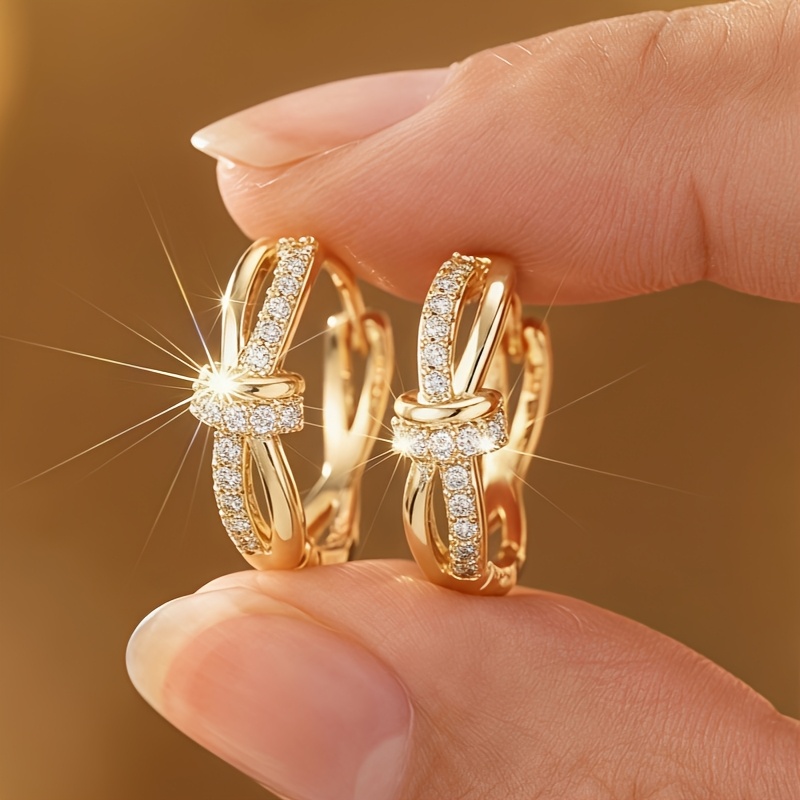 TEMU Pair Of Fashionable Exquisite Cross Knot Synthetic Zirconia Stud Earrings, Suitable For Women's Fashion Commuting, Dates And Gatherings, Banquet