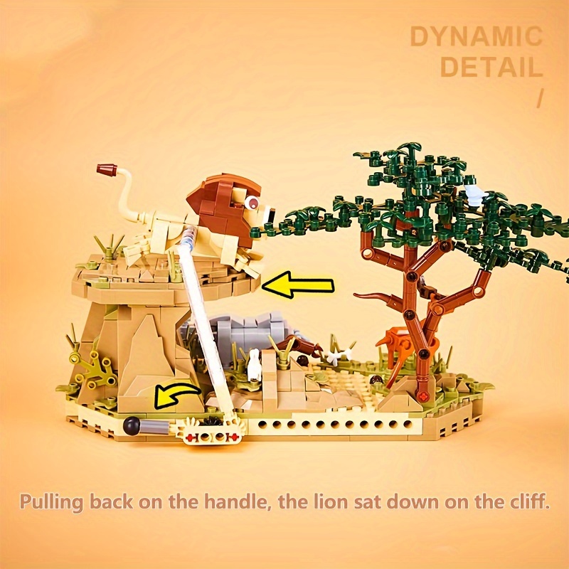 jungle exploration forest tropical grasslands animal world building blocks tropical savanna lion king bricks desktop ornaments model assembly toys gifts details 2