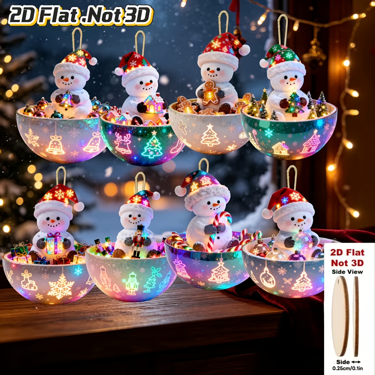 TEMU 2d Flat, 8pcs Cute Snowman Pattern Wooden Hanging Ornaments, Creative Christmas Tree Hangings, Holiday Charms, Home Decor Hangings, Christmas,