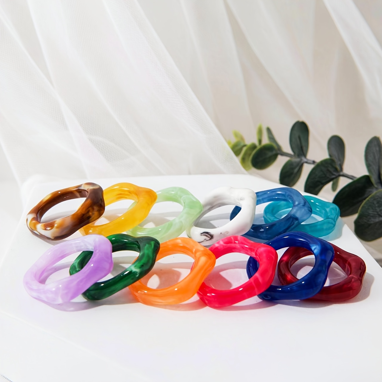 5pcs Colorful Smudged Marble Texture Resin Stackable Rings