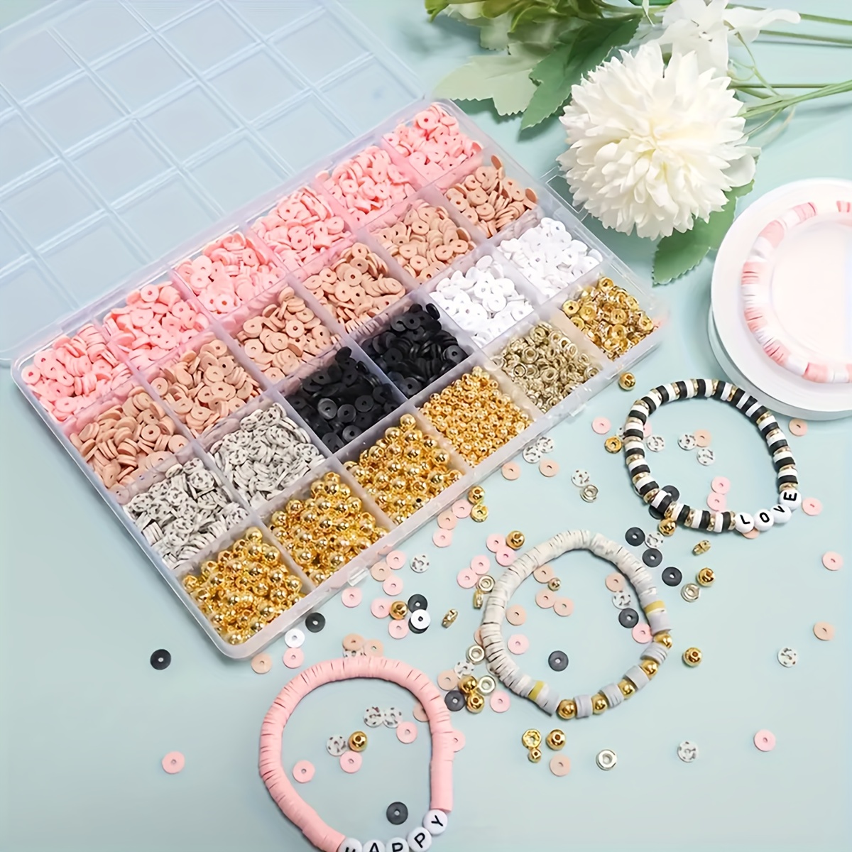 

3000pcs Soft Clay Jewelry Making Kit, 24-compartment Boho Style Bead Assortment With Alphabet Charms And Metal Accessories, Diy Crafting Set For Jewelry Design - Beaded Decoration, No Power Required