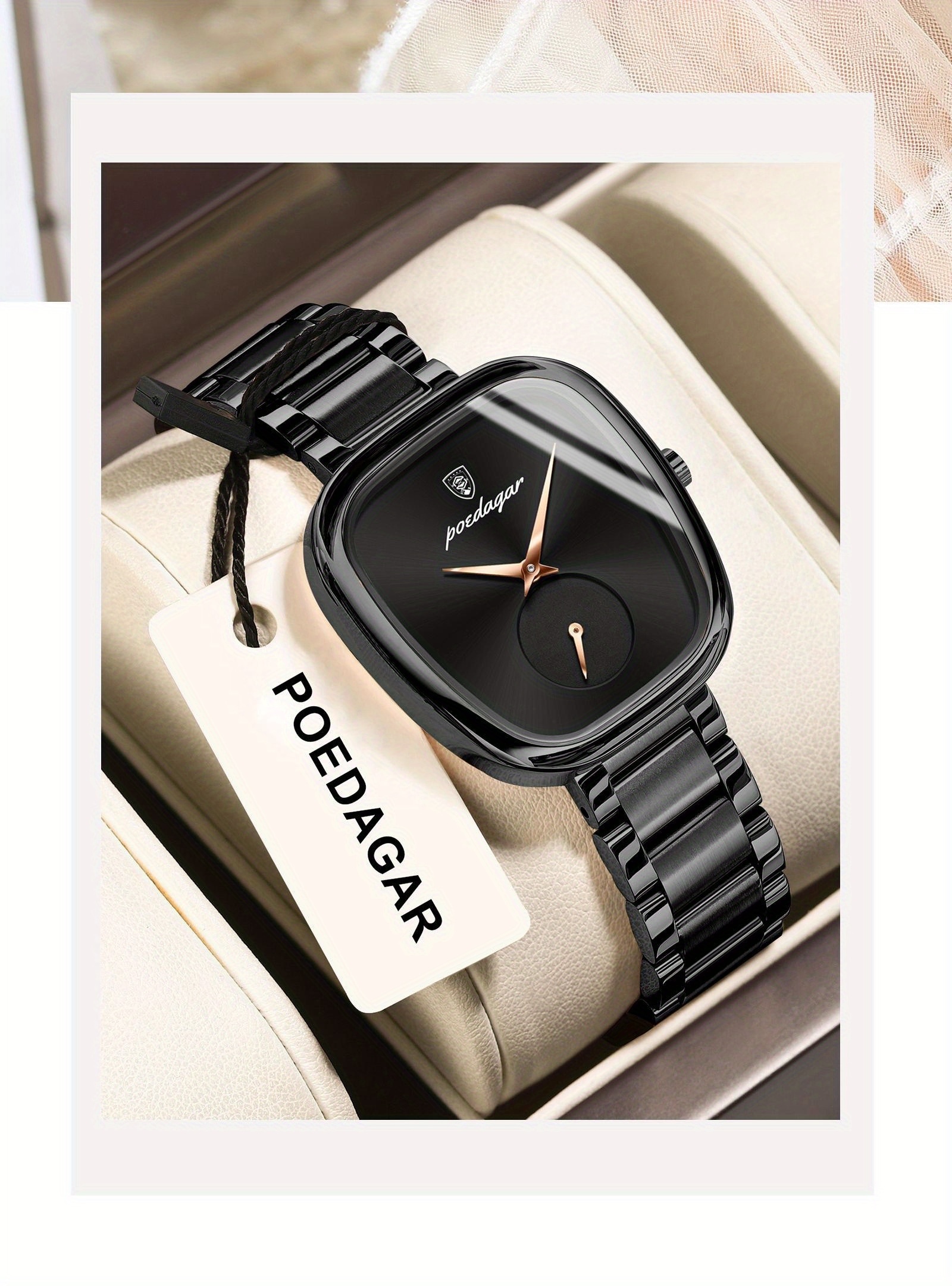 POEDAGAR Ultra-thin Stainless Steel Square Waterproof Quartz Wristwatch | Elegant and Exquisite Korean Style, Fashionable Luxury Ladies Watch with Non-rechargeable Battery