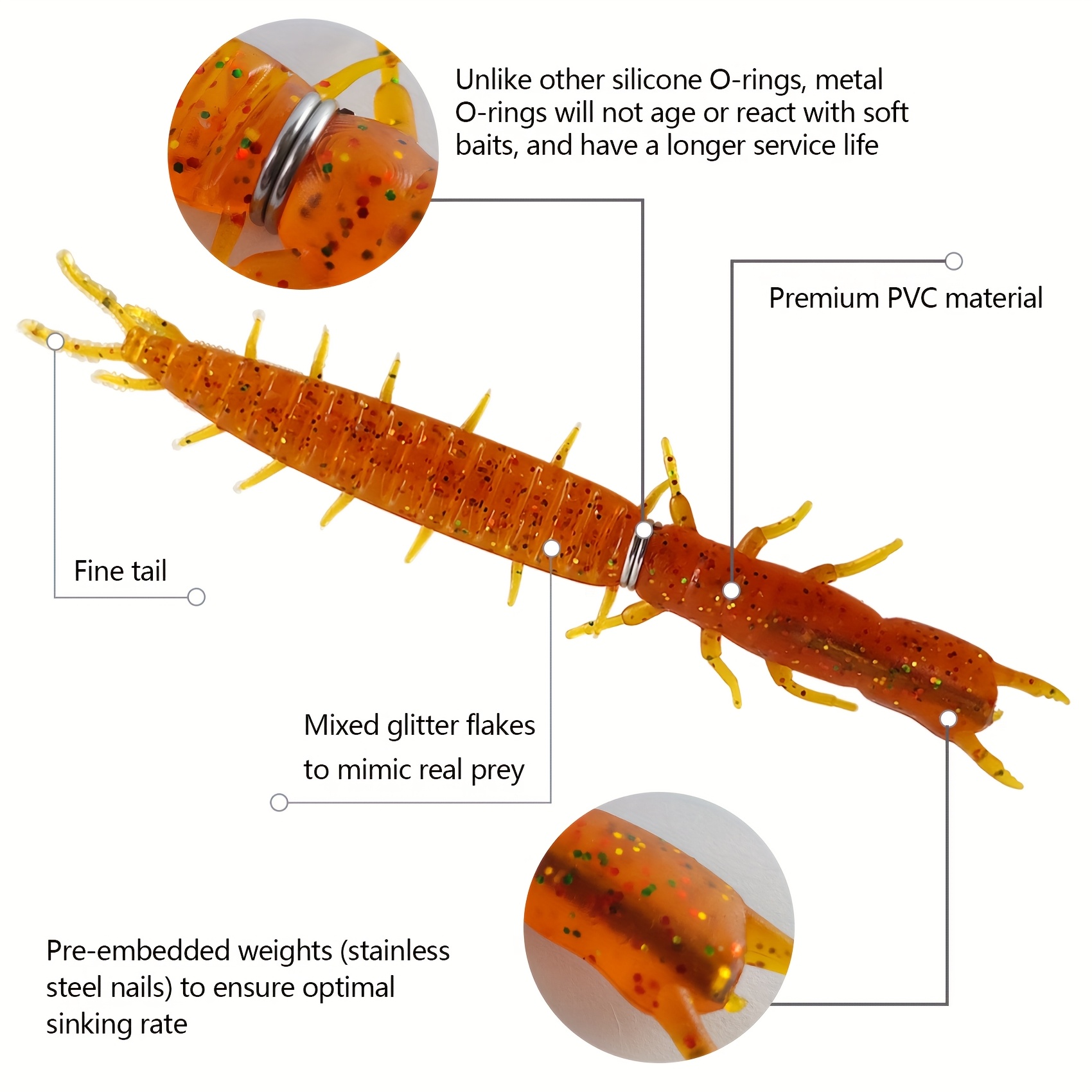 30pcs Weighted Fishing Lure 30pcs  Weighted Hellgrammite Ned Rig Fish Bait Worms for Fr