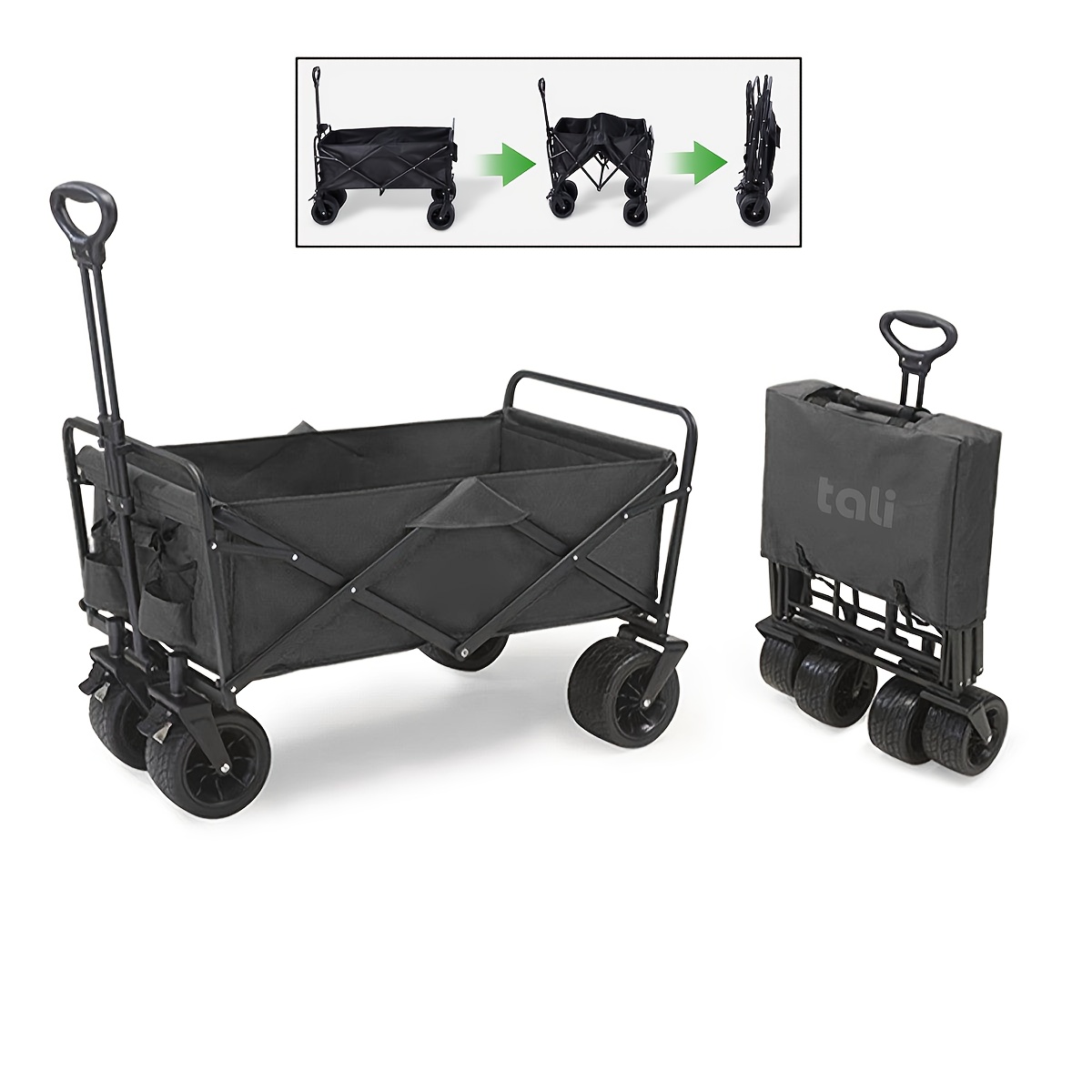 Heavy-Duty Collapsible Utility Wagon with Large Capacity - Portable Folding Cart,   Wheels, Sturdy Metal Frame for Camping, Outdoor Sports Beach, Garden, Moving, Garden Tool Carrier, Foldable Shopping Cart