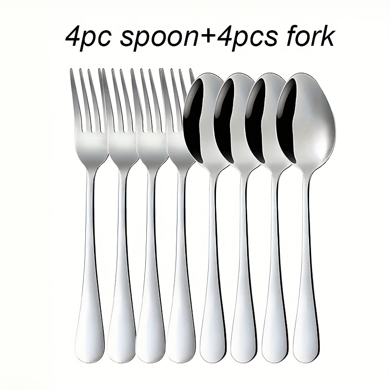Image of 8/12/16pcs Stainless Steel Cutlery Set Silvery Fork And Spoon Set - Includes Dinner Forks And Spoons (17cm/6.73in) Mirror Polished, Suitable For Restaurant Family Etc. Multi-person Use Dishwasher Safe