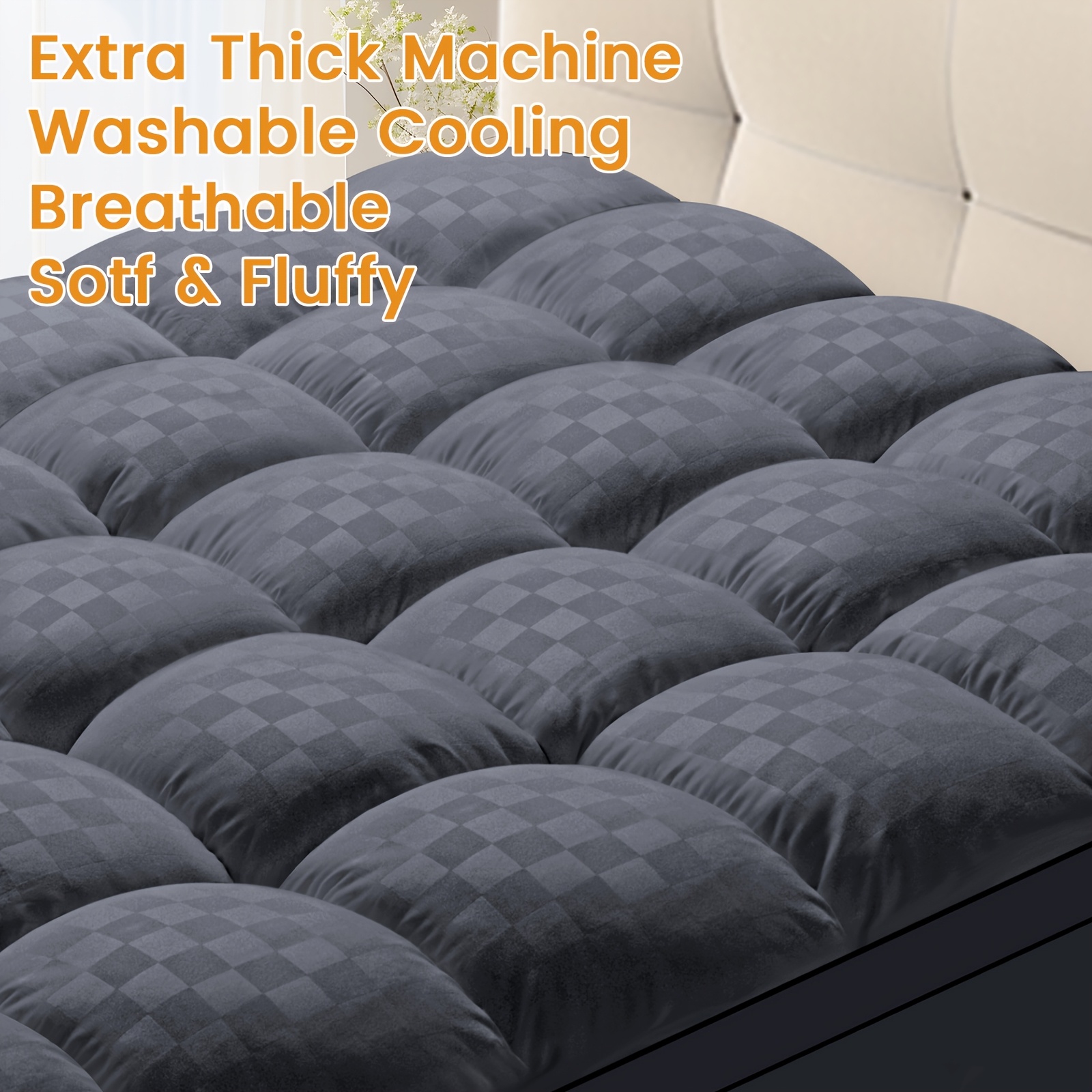 Image of 800gsm Ultra Thick Pillow Top Mattress Topper With 3d & 7d Fibre Fill, Quilted Mattress Pad For Comfortable Sleep