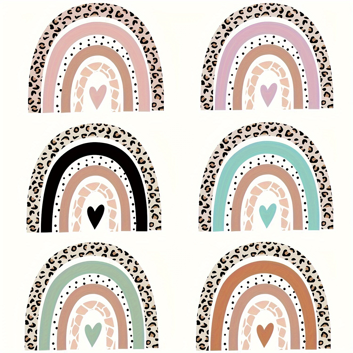 

6pcs Vibrant Rainbow Iron-on Heat Transfer Stickers - Diy Decals For T-shirts, Jackets, Jeans & More - Fashionable Arch Designs, Stickers For Clothes